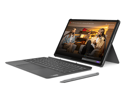 Front view of Lenovo Yoga All in one showing display and stand.