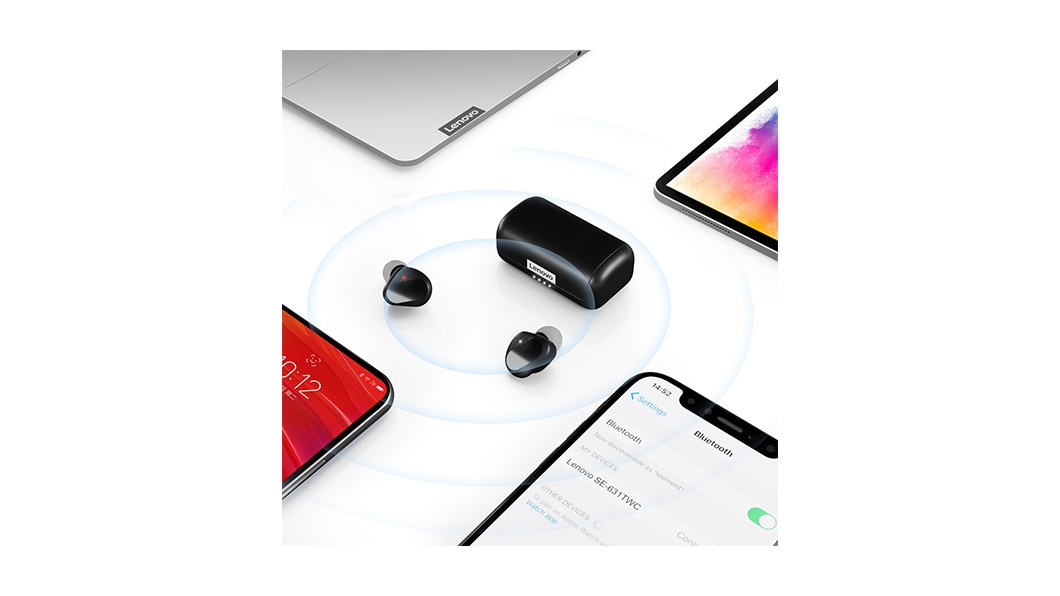  Lenovo True Wireless Earbuds Bluetooth 5.0 IPX5 Waterproof with  USB-C Quick Charge and Built-in Microphone for Work/Travel/Gym (Black) :  Electronics