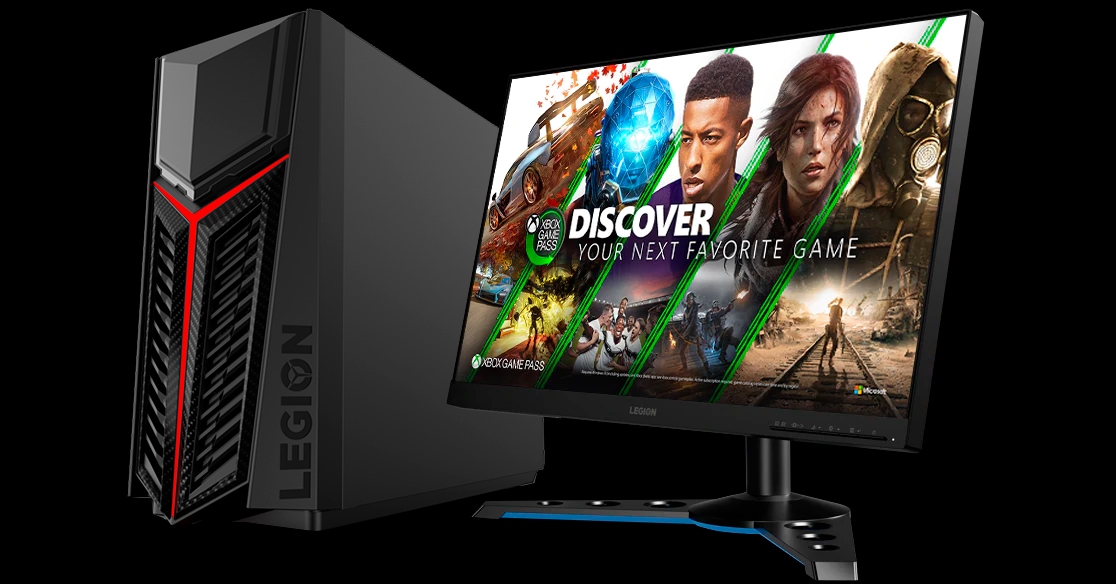 A Lenovo Legion R5 with a standalone monitor, showing an Xbox Game Pass screenshot