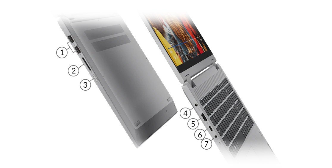 IdeaPad Flex 5 (15, Intel) laptop előlapi port nézete