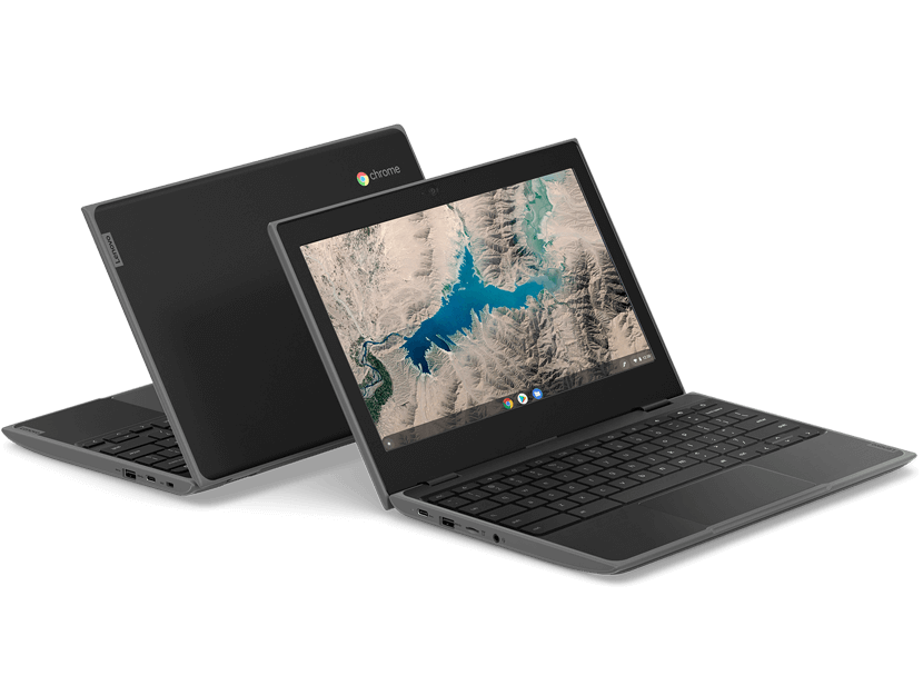 Lenovo Chromebooks met de achterkanten naar elkaar