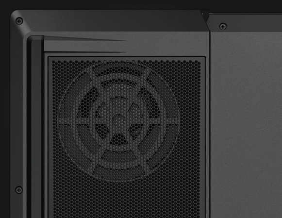 Lenovo Legion Y Series gaming laptop, bottom view with close-up of fan