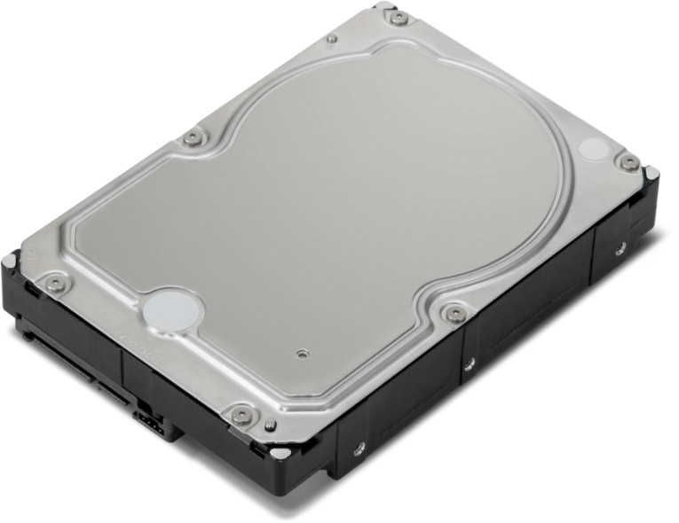 Nahaufnahme der 3,5-Zoll-SATA-Festplatte mit 7.200 U/min, die mit der Lenovo ThinkStation P620 Tower-Workstation kompatibel ist.
