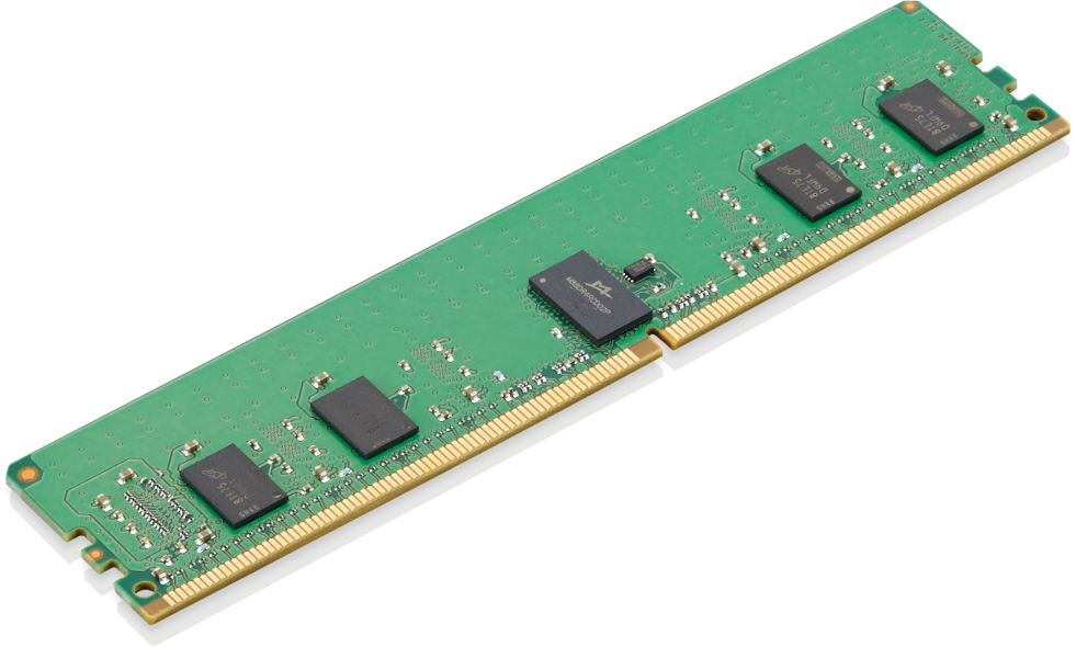 Närbild av en felkorrigerande DDR4 RDIMM-minnesmodul på 32 GB och frekvensen 3 200 MHz. Den är kompatibel med Lenovo ThinkStation P620-workstationen.