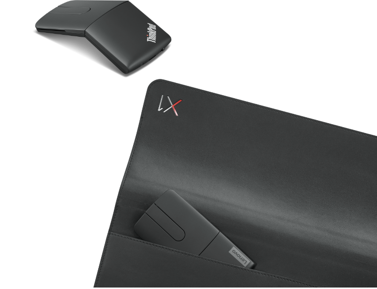 Primo piano del mouse per presentazioni e della custodia ThinkPad X1