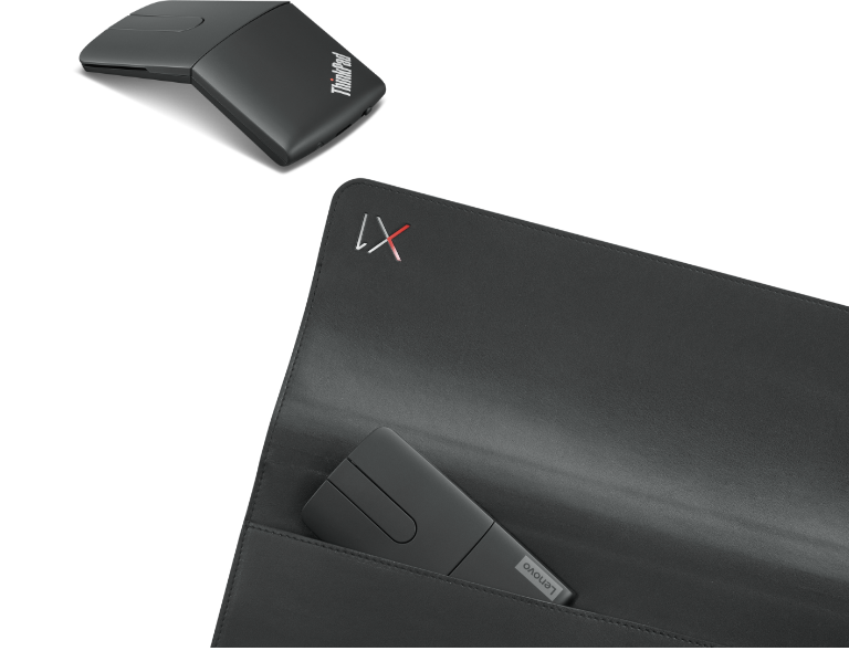 Close up view of ThinkPad X1 Presenter Mouse and sleeve