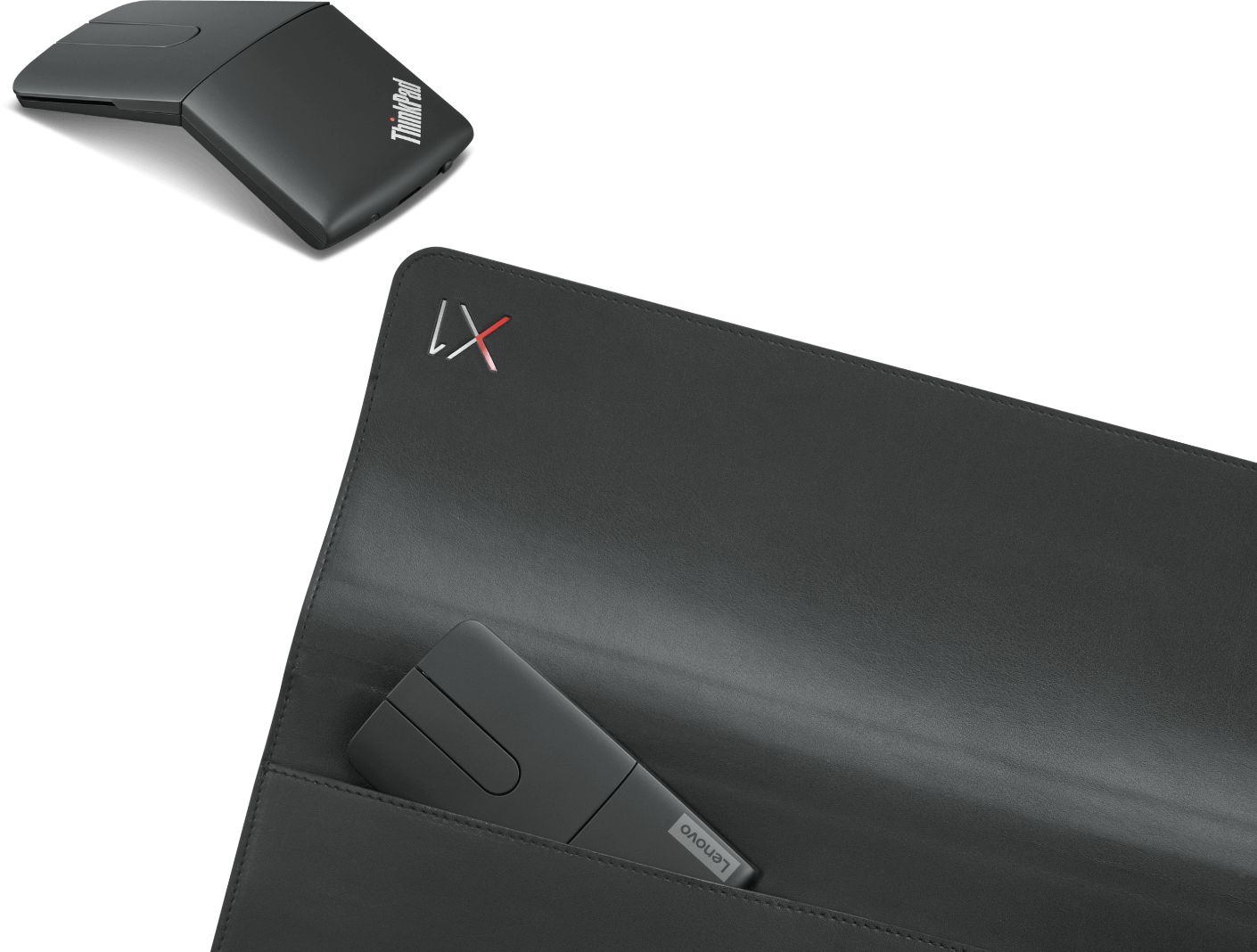 Close-up van ThinkPad X1-presentatiemuis met hoesje
