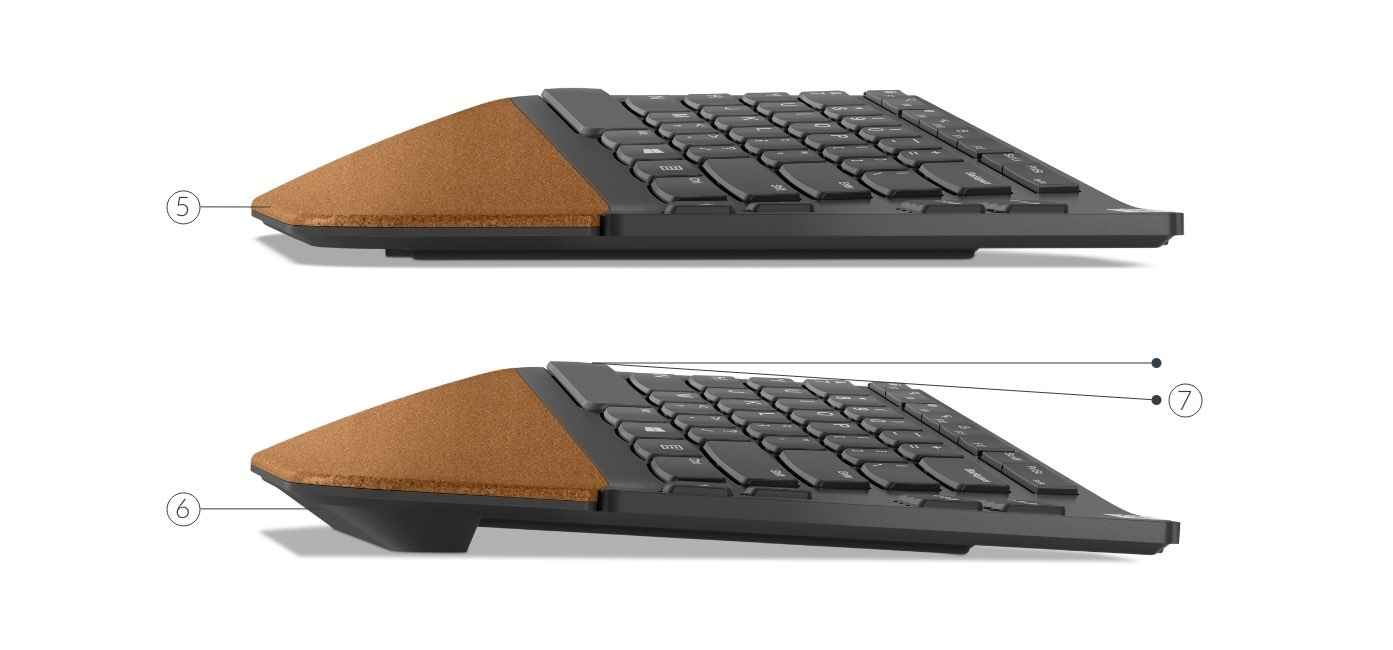 Porty bezdrôtovej klávesnice Lenovo Go Wireless Split Keyboard