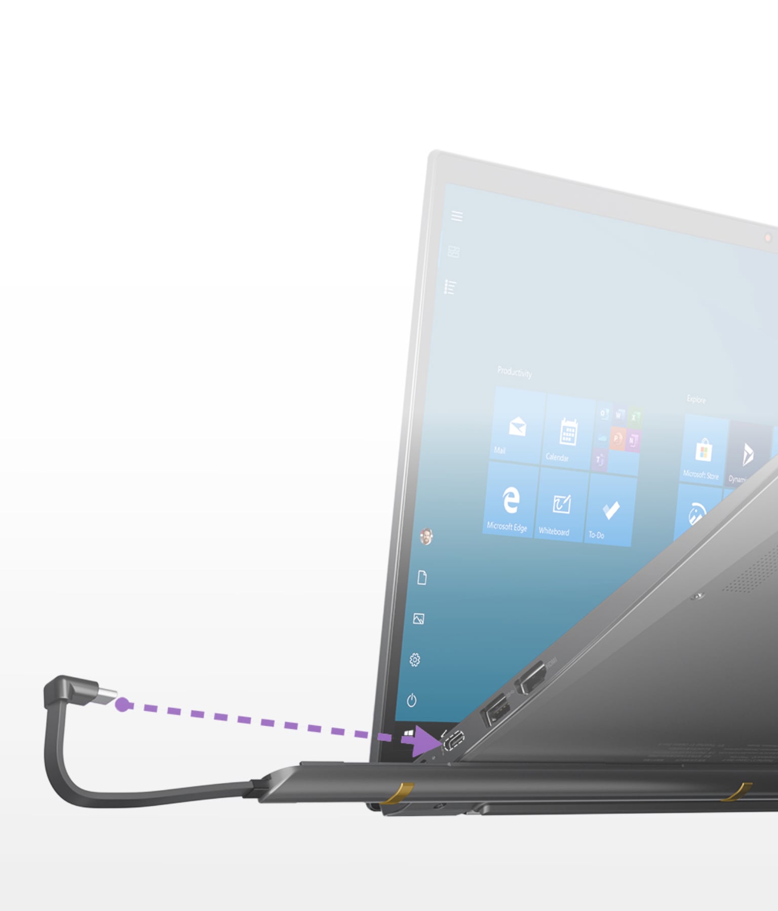 Universal wireless receiver plugging into a laptop’s USB-C port with power delivery