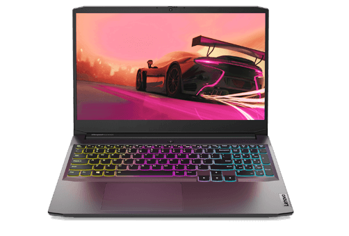 IdeaPad Gaming 3 laptop showing racing game on the display