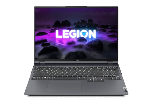 Portable Lenovo Legion 5 Pro, montrant le logo Legion à l’écran