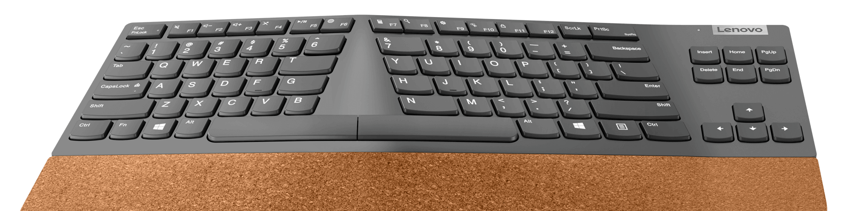 Primer plano del teclado dividido inalámbrico Lenovo Go