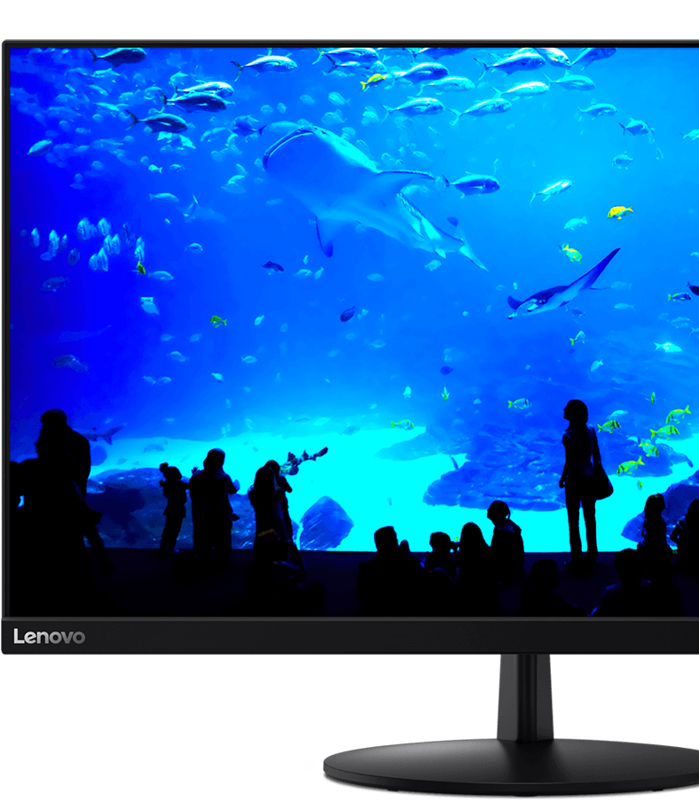 Beskåret billede af skærm, der viser mennesker ved et akvarium