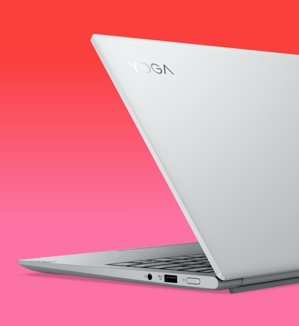 Vedere din trei sferturi stânga spate a laptopului Lenovo Yoga