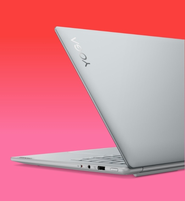 Rear left three quarter view of Lenovo Yoga laptop