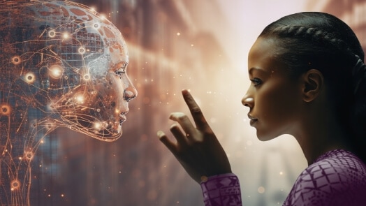 Woman and AI digital twin