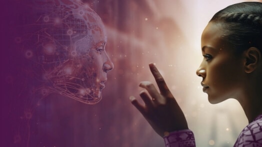 Woman and AI digital twin