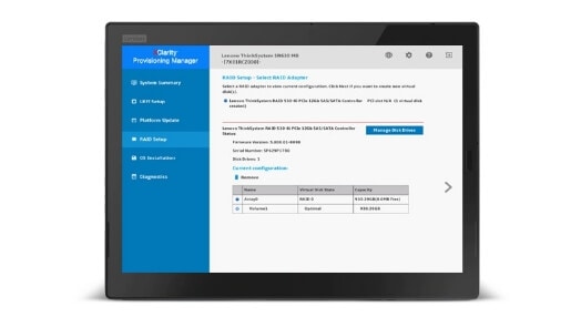 Lenovo XClarity Provisioning Manager - Lenovo tablet featuring Lenovo XClarity Provisioning Manager on display