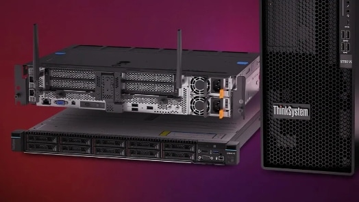 Representative Lenovo ThinkSystem rack server, tower server, and edge server
