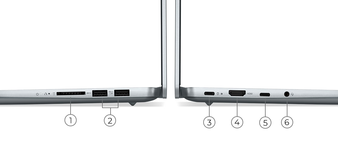 Ноутбук IdeaCentre 5 (7th Gen, AMD), вид слева и справа с указанием портов и разъемов.